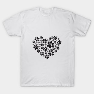 heart with black paw print T-Shirt